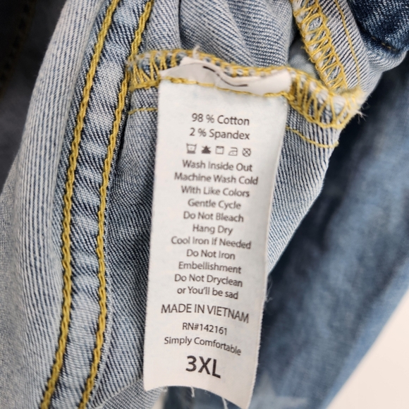 Lularoe Jaxon Denim Jacket Womens Size 3XL Blue Star Print Button Front Stretch - Picture 6 of 8